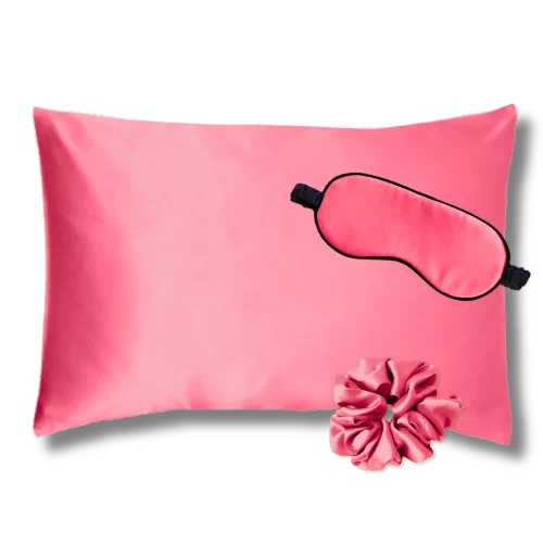 coffret cadeau taie oreiller masque nuit en soie corail