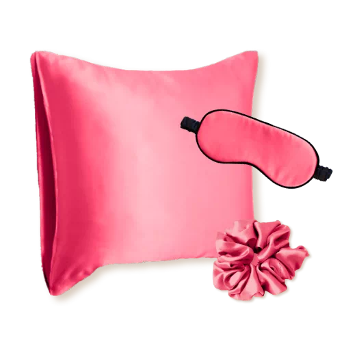 coffret taie oreiller masque nuit en soie corail
