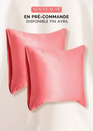 lot de 2 taie en oreiller soie 65x65 corail