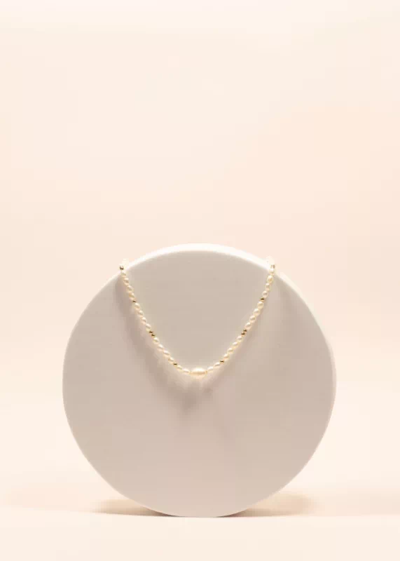 collier gold filles perles d'eau douce blan