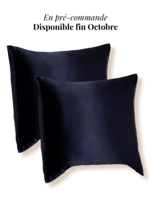 lot de 2 taie oreiller soie 65x65 bleu nuit preco