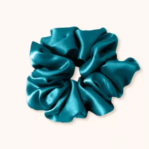 Chouchou en soie bleu canard anti-casse pour cheveux