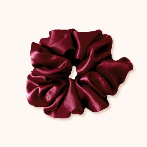 Chouchou en soie bordeaux intense anti-frisottis