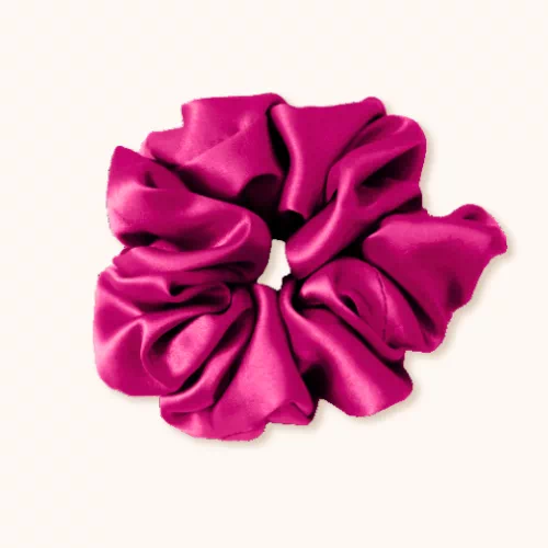 Chouchou en soie rose fuchsia anti-casse pour coiffures