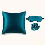 Coffret en soie bleu canard avec taie 65x65, masque et chouchou Gaïanne