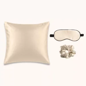 Coffret en soie champagne élégant taie 65x65, masque et chouchou