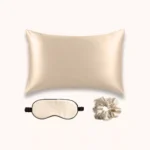Coffret en soie champagne rectangulaire 50x70 avec masque et chouchou