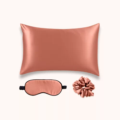 Coffret en soie terracotta rectangle 50x70 avec masque et chouchou