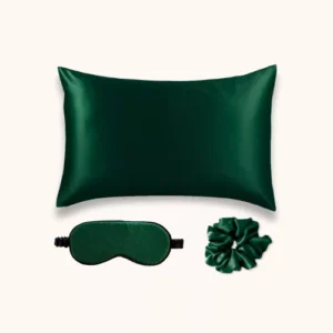 Coffret en soie vert sapin rectangulaire 50x70 avec masque et chouchou