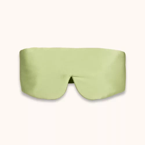 Masque de nuit en soie vert amande avec bandeau réglable