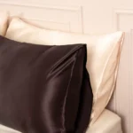 taie d’oreiller en soie marron chocolat luxe, soie française 100% naturelle