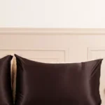taie oreiller soie marron chocolat essentielle, pure soie luxe