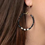 creoles perles bleu gold filled