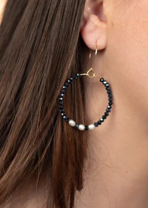 creoles perles bleu gold filled