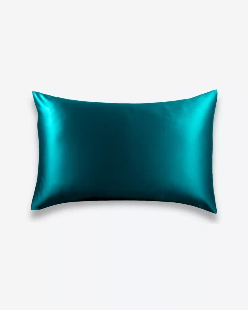 Taie d’oreiller en soie coloris bleu canard