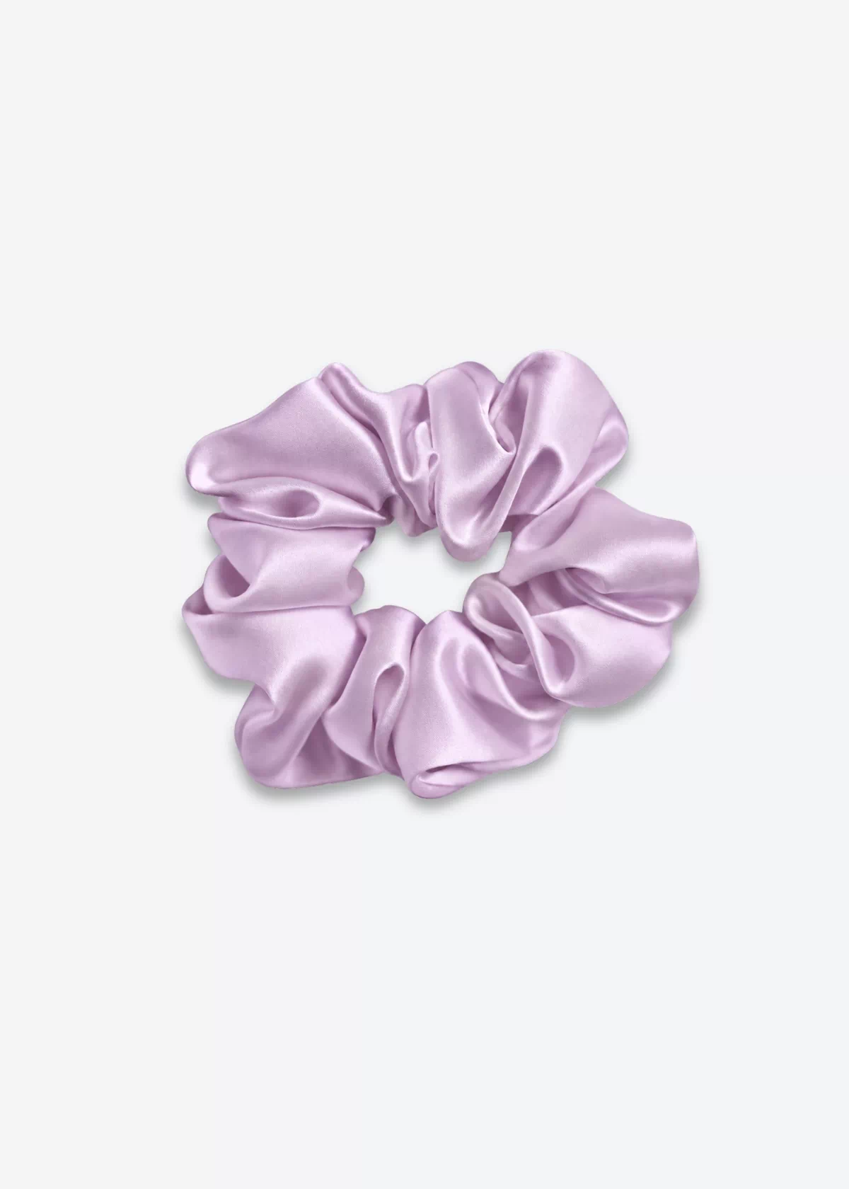 Grand chouchou en soie lilas, vu de dessus.