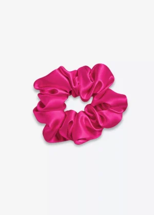 Grand chouchou en soie rose fuchsia, vu de dessus.