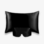 Coffret Beauty Sleep Bandeau : taie d’oreiller et masque bandeau réglable en soie noire.