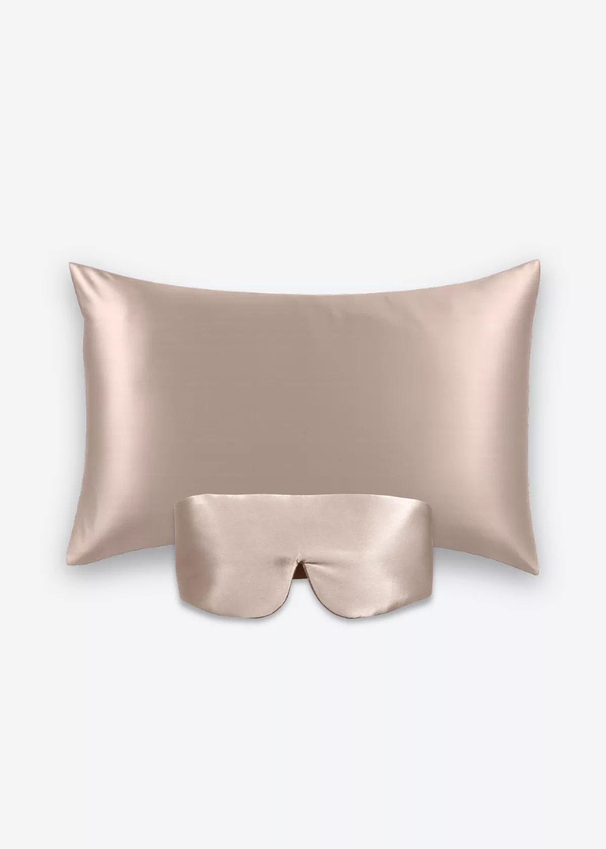 Coffret Beauty Sleep Bandeau : taie d’oreiller et masque bandeau réglable en soie taupe.