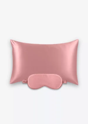 Coffret Beauty Sleep : taie d’oreiller et masque de nuit classique en soie bois de rose.
