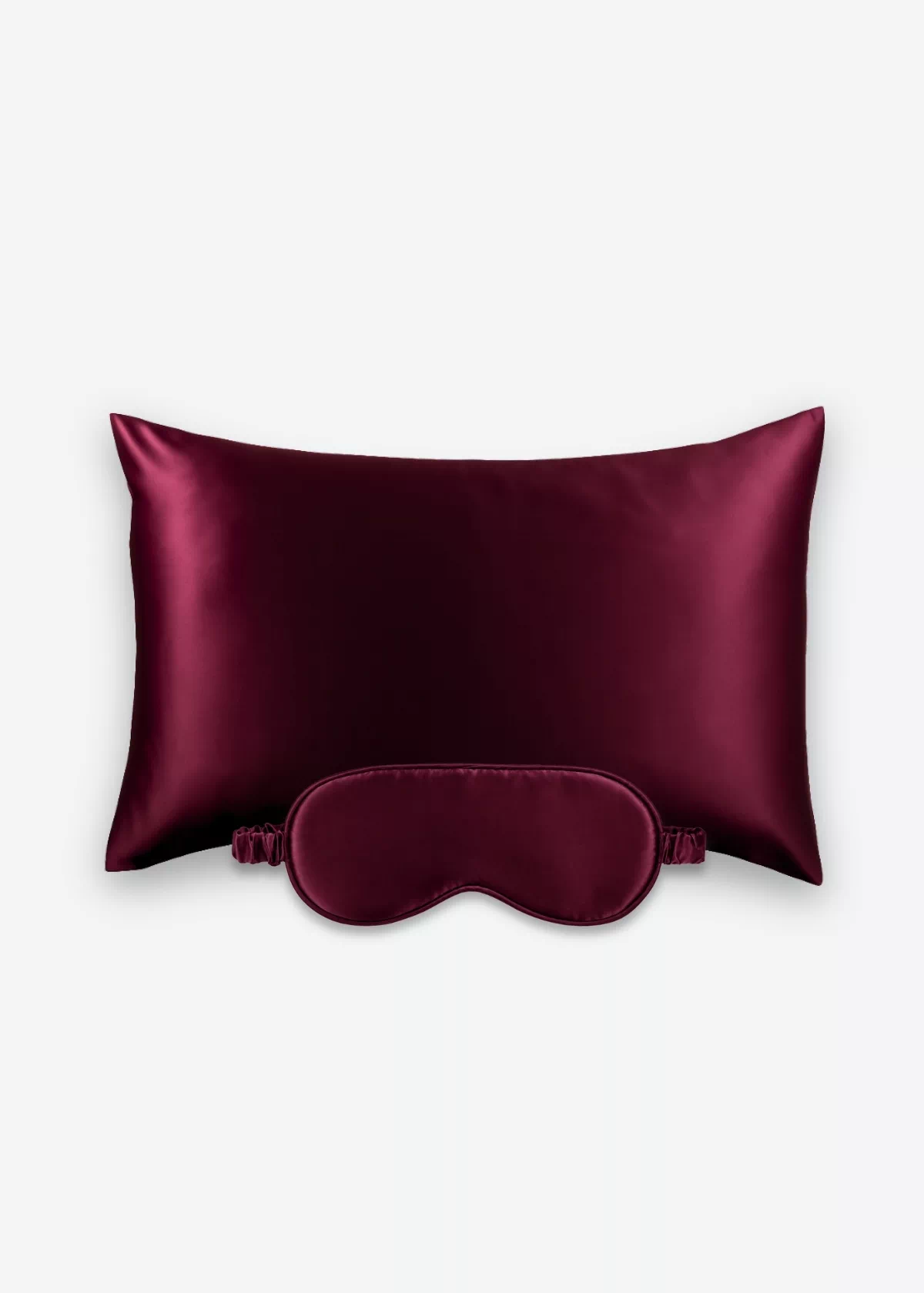 Coffret Beauty Sleep : taie d’oreiller et masque de nuit classique en soie bordeaux.
