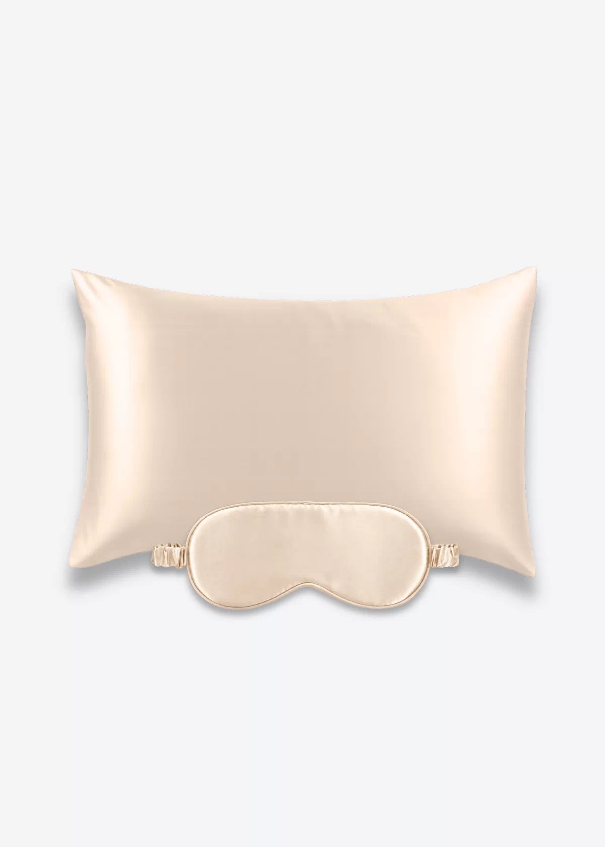 Coffret Beauty Sleep : taie d’oreiller et masque de nuit classique en soie champagne.