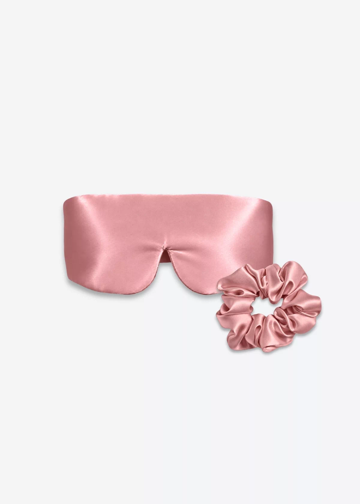 Coffret Duo Nuit Bandeau : masque bandeau réglable et grand chouchou en soie bois de rose.