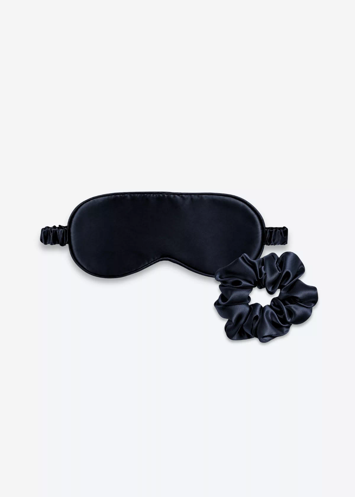 Coffret Duo Nuit : masque de nuit classique et grand chouchou en soie bleu nuit.