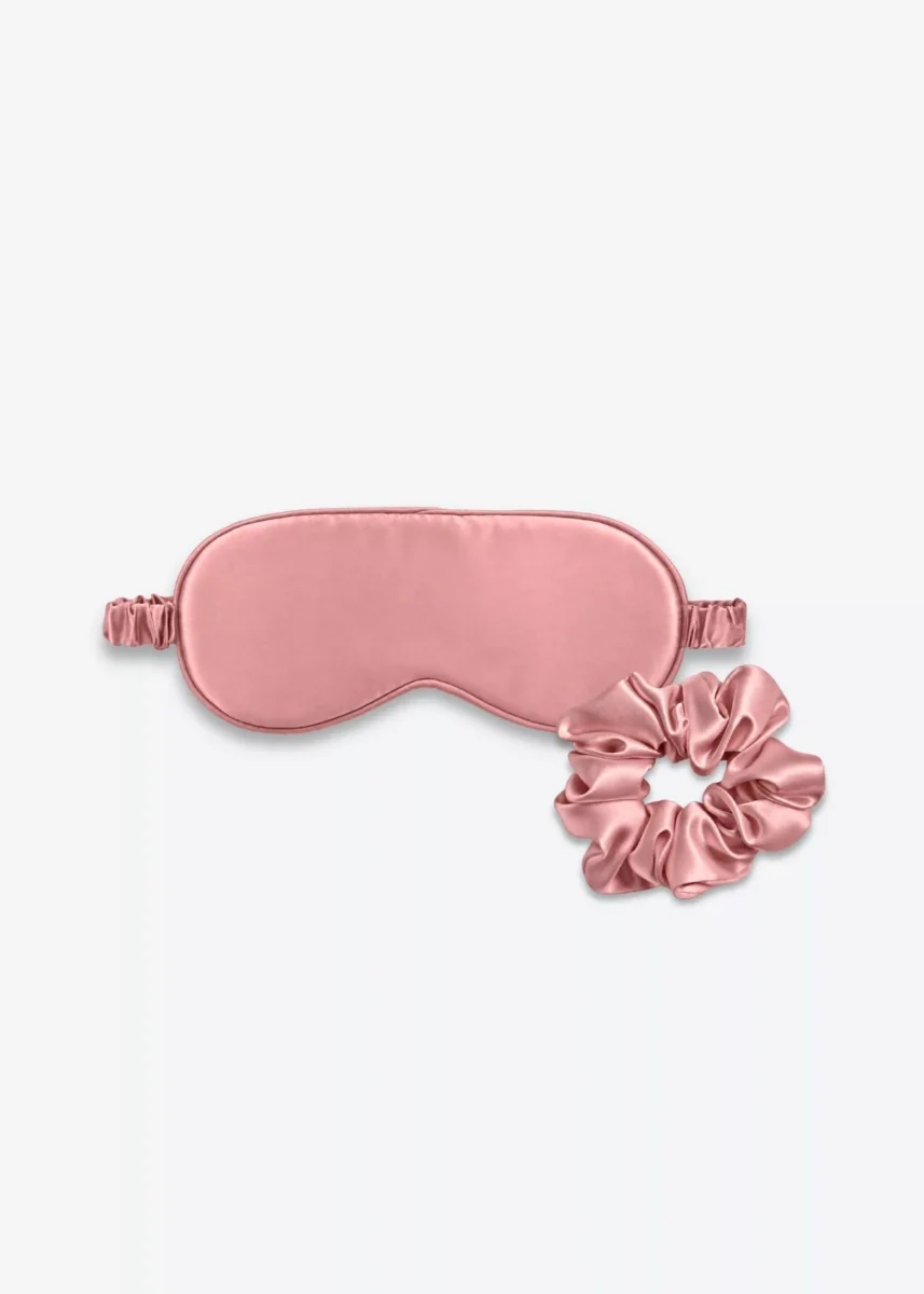 Coffret Duo Nuit : masque de nuit classique et grand chouchou en soie bois de rose.
