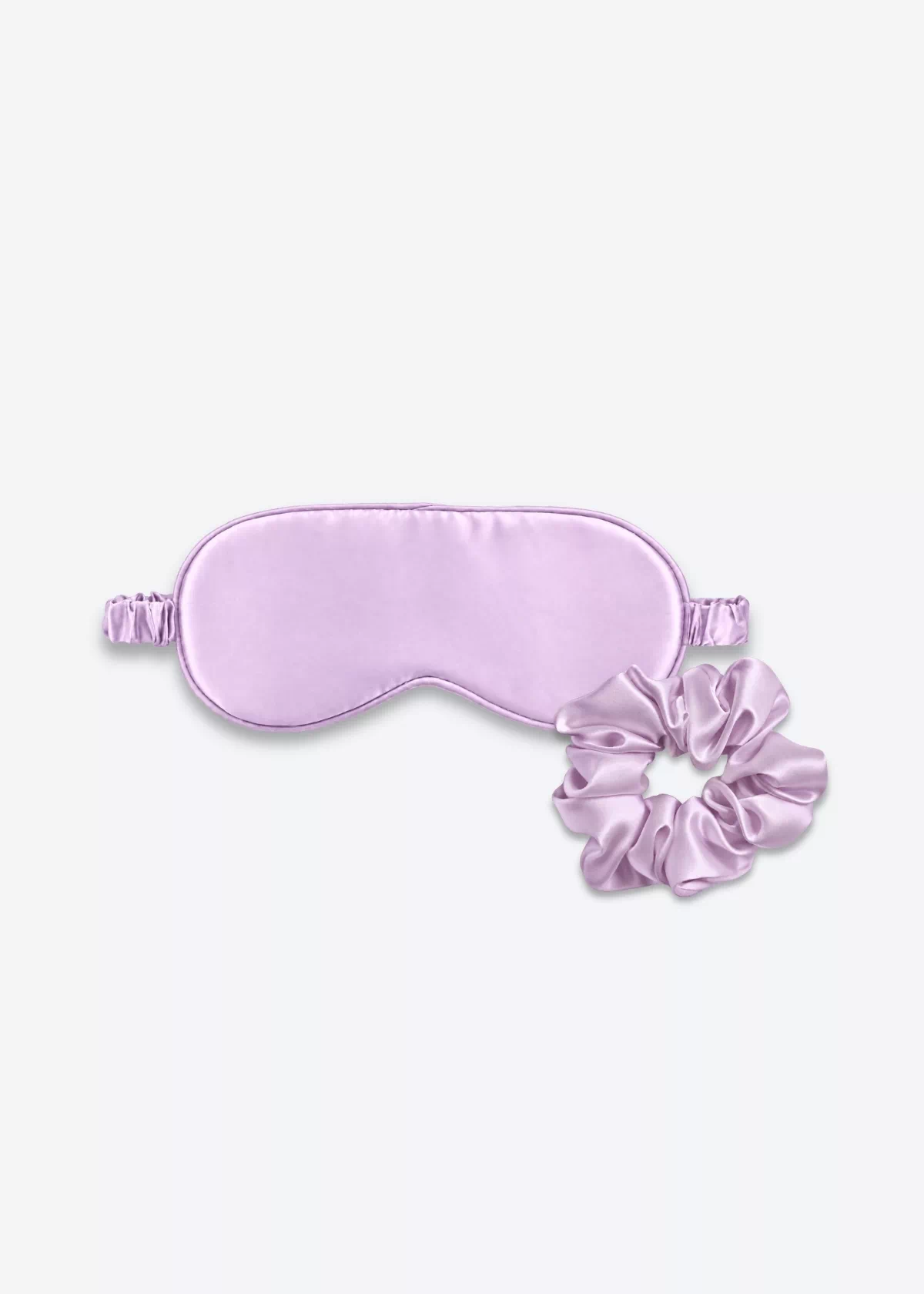 Coffret Duo Nuit : masque de nuit classique et grand chouchou en soie lilas.
