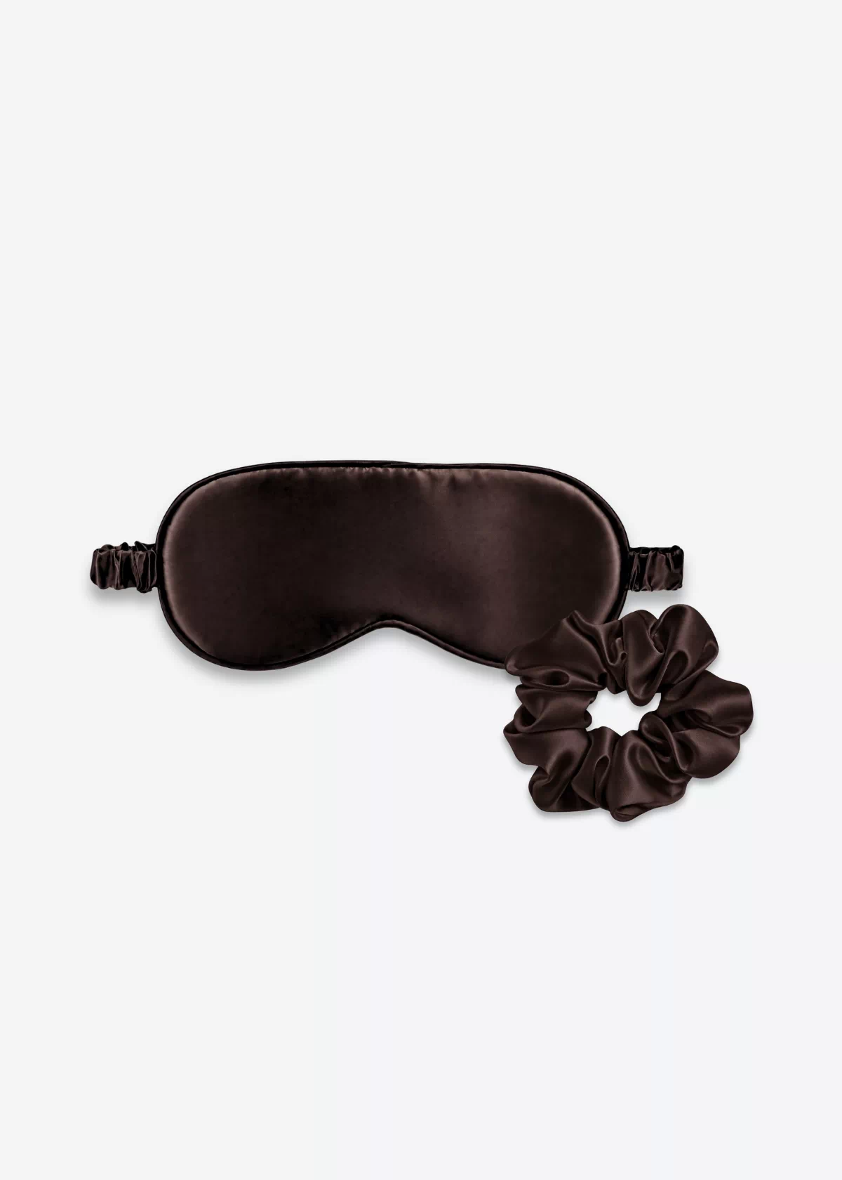 Coffret Duo Nuit : masque de nuit classique et grand chouchou en soie marron chocolat.