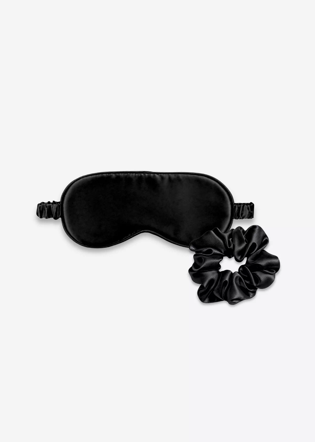 Coffret Duo Nuit : masque de nuit classique et grand chouchou en soie noire.