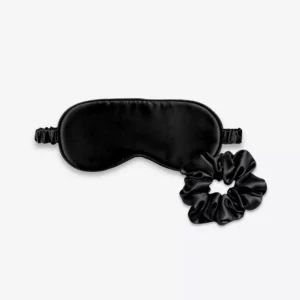 Coffret Duo Nuit : masque de nuit classique et grand chouchou en soie noire.