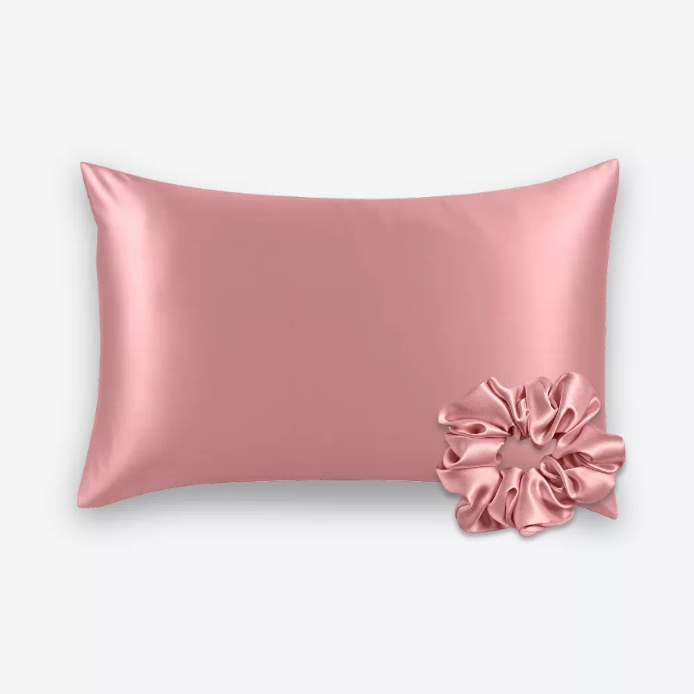 Coffret Peau & Cheveubois de rose : taie d’oreiller et grand chouchou en soie x.