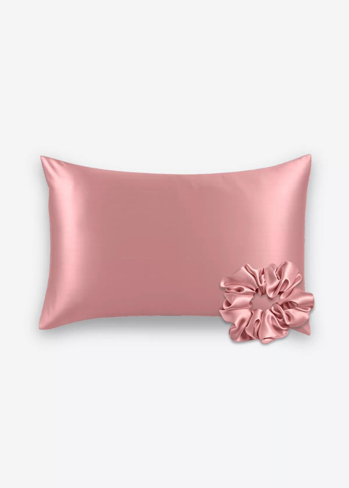Coffret Peau & Cheveux : taie d’oreiller et grand chouchou en soie bois de rose.