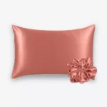 Coffret Peau & Cheveux : taie d’oreiller et grand chouchou en soie terracotta.