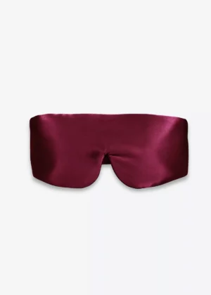 Masque bandeau réglable en soie bordeaux, vu de face.
