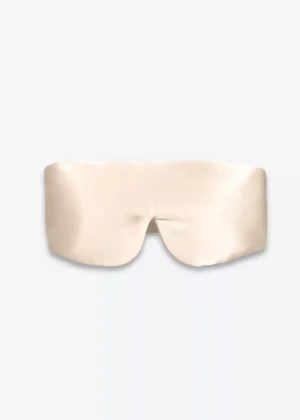 Masque bandeau réglable en soie champagne, vu de face.