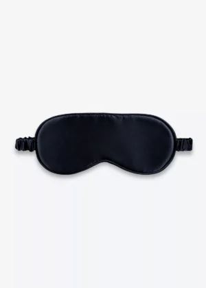 Masque de nuit classique en soie bleu nuit, vu de face.