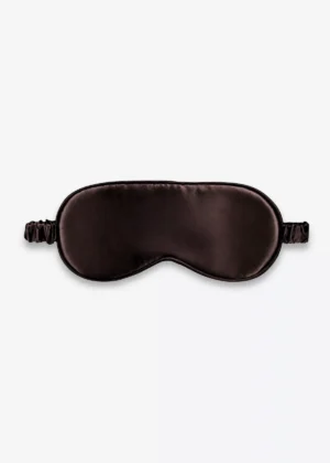 Masque de nuit classique en soie marron chocolat, vu de face.