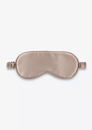Masque de nuit classique en soie taupe, vu de face.