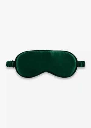 Masque de nuit classique en soie vert sapin, vu de face.