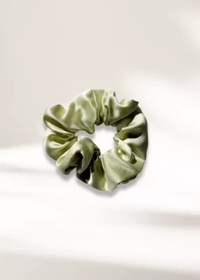 hair scrunchie in almond green silk